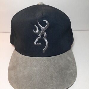 Vintage Black & Gray Browning Trucker Hat Cap Suede like Bill One Size Adult